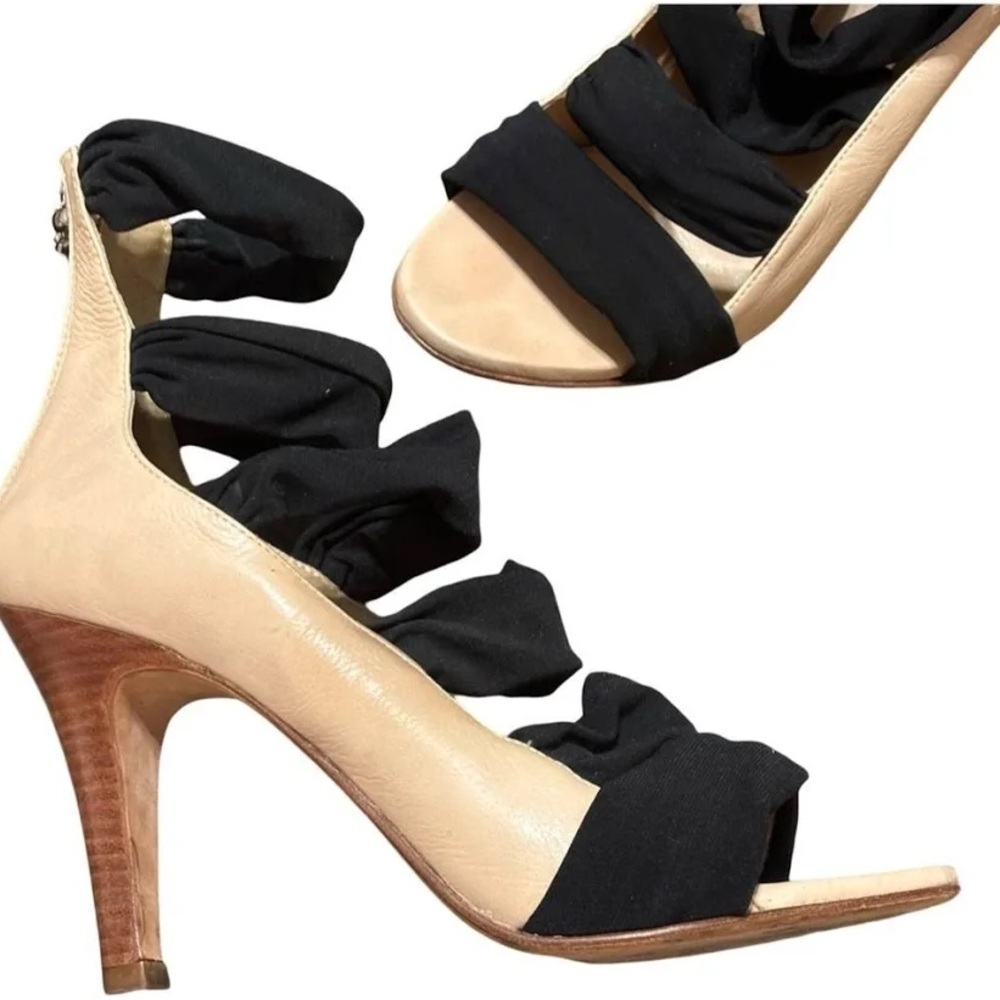 Rebecca Minkoff Femme Fatale Black and Nude Strappy High Heel Sandals 36.5 / 6.5